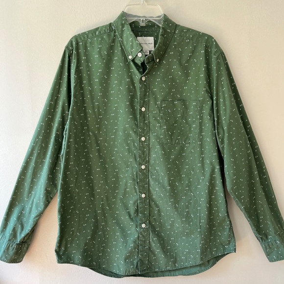 American Eagle Men Sz L Button Up Shirt Green Geometric Long Sleeve Standard Fit - Picture 1 of 10